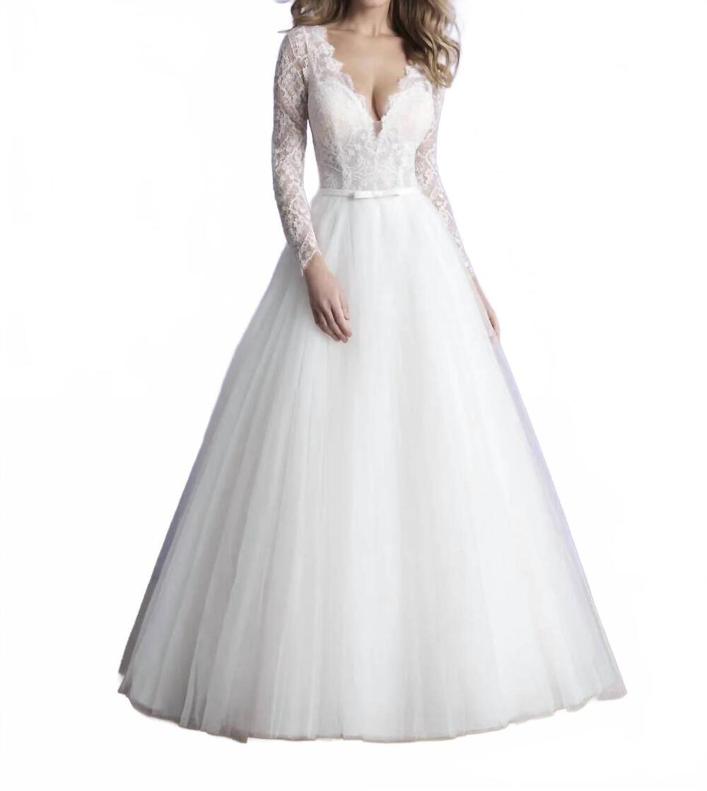 NEW ALLURE BRIDALS long sleeve ballgown wedding dress in ivory/nude